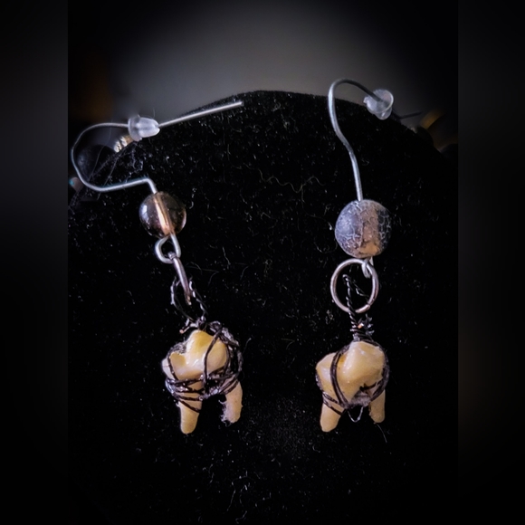 Artisan Necklace, Earring Set - Real Animal Bones, Crystal Beads, Upcycled - Picture 5 of 5